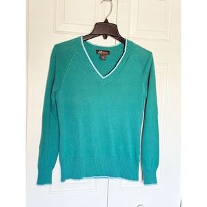 Vintage Eddie Bauer Sport Turquoise V-neck Sweater In Size S. 100% Cotton.
